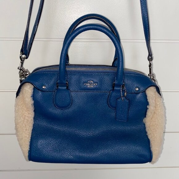 Authentic COACH Mini Bennett Satchel - Blue & Cream Shearling & Soft Leather - Picture 9 of 9